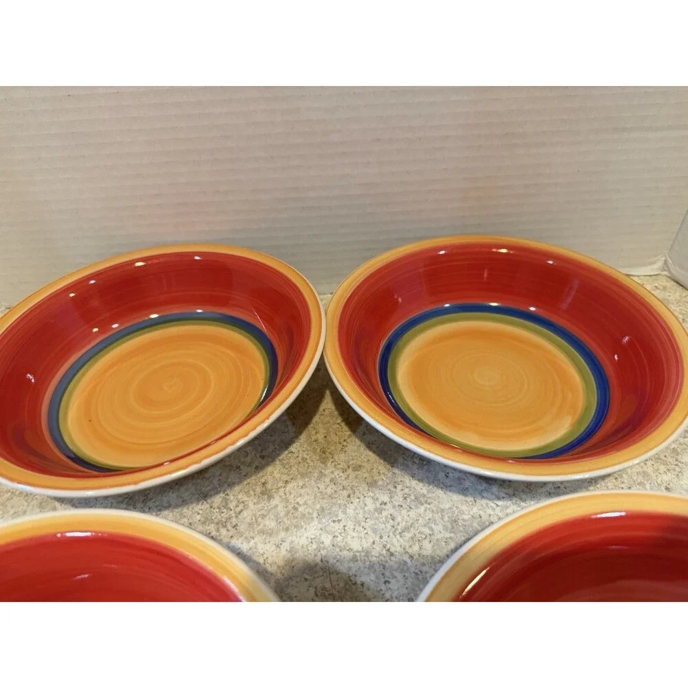 Royal Norfolk Rainbow Swirl Stoneware Soup Bowls Set of 4 7” Hand Painted